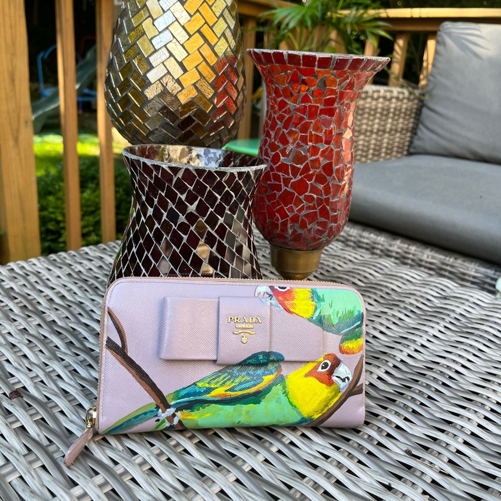 Hand painted Authentic Prada zip wallet